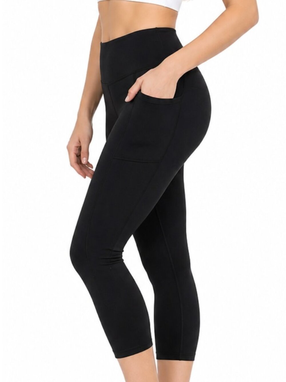 OTOS Athletic Cropped Pants Capri Legging High Waisted Tummy Control Yoga Blk M